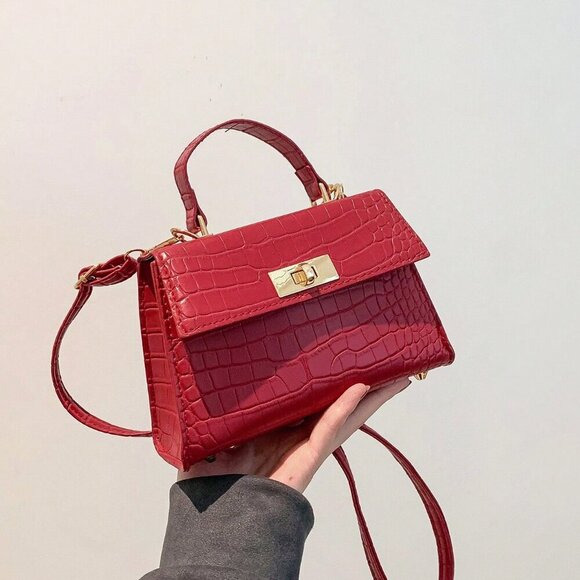 Burgundy Casual Women's Metallic Alligator Pattern Mini Handbag - Picture 7 of 11